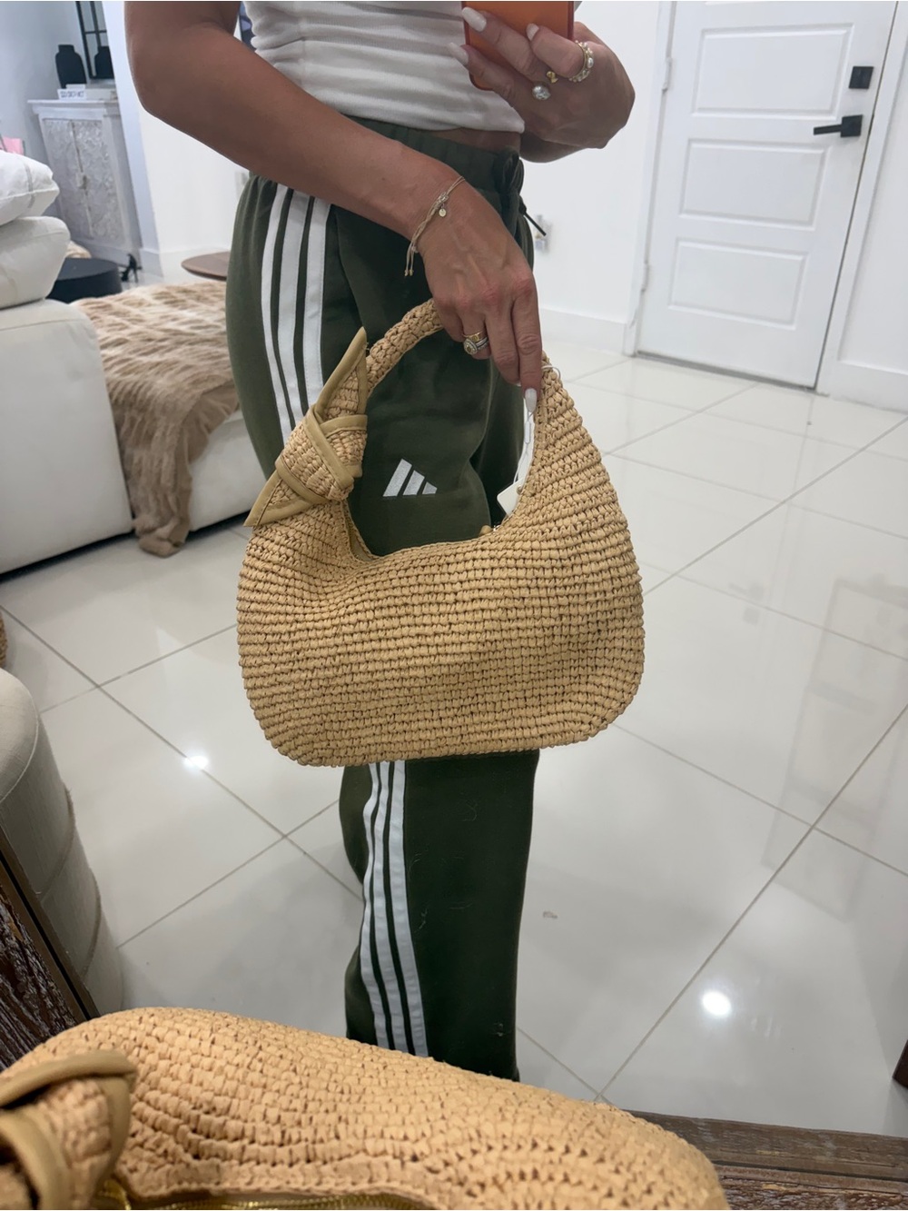 Urban Expressions Knotted Crochet Shoulder Bag in Beige - Picture 9 of 9